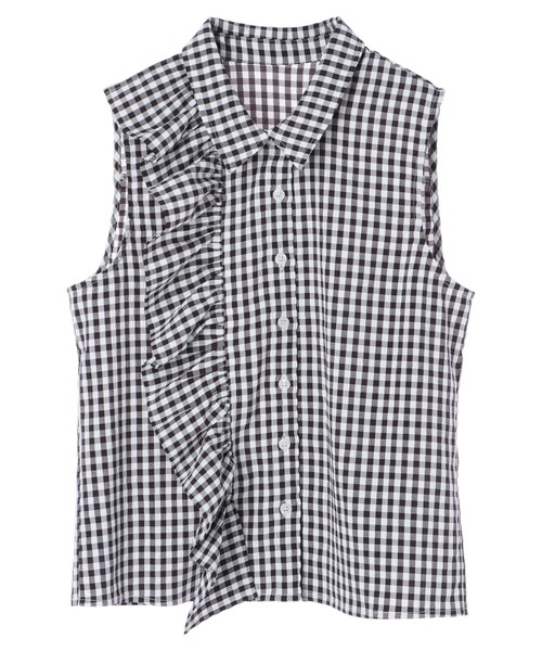 DURAS（デュラス）の「アシンメトリーフリルノースリトップ（シャツ/ブラウス・レディース・ホワイト/ブラック/チェック・FREE）」の4枚目の写真