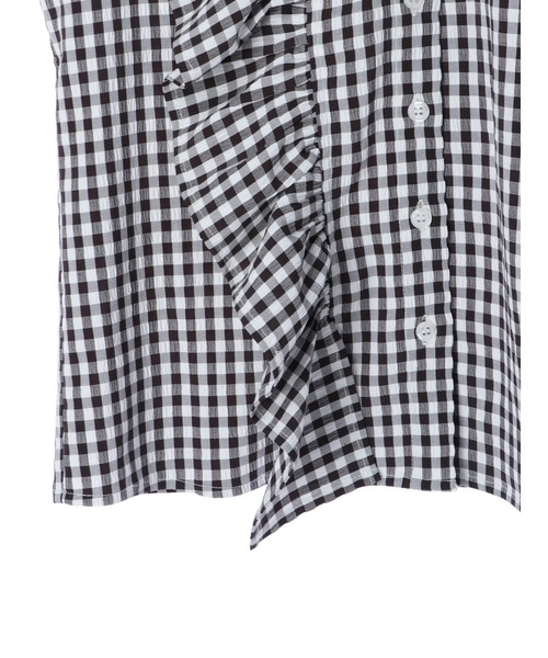 DURAS（デュラス）の「アシンメトリーフリルノースリトップ（シャツ/ブラウス・レディース・ホワイト/ブラック/チェック・FREE）」の8枚目の写真