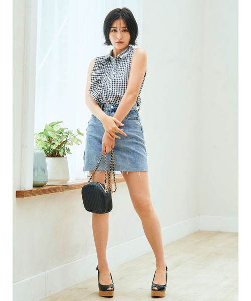 DURAS（デュラス）の「アシンメトリーフリルノースリトップ（シャツ/ブラウス・レディース・ホワイト/ブラック/チェック・FREE）」の9枚目の写真