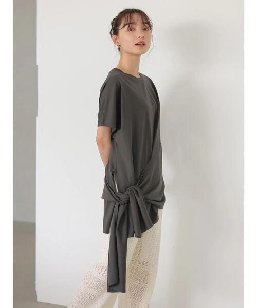 AMERICAN HOLIC（アメリカンホリック）の「リボンディティールカットプルオーバー（Tシャツ/カットソー・レディース・チャコールグレー/オフホワイト/カーキ/キャメル・FREE）」の14枚目の写真