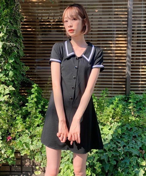 Titty Co Petit フロント釦バイカラーワンピース ワンピース Titty Co Petit ティティアンドコープティ のファッション通販 Zozotown