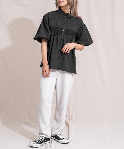 kutir（クティール）の「フリルネックブラウス（シャツ/ブラウス・レディース・ホワイト/ブラック・FREE）」の15枚目の写真