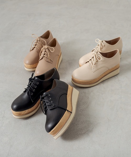 OLIVE des OLIVE（オリーブデオリーブ）の「ダブルソールレースアップシューズ（その他シューズ・レディース・ブラック/ベージュ/オフホワイト・SMALL/MEDIUM/LARGE）」の4枚目の写真