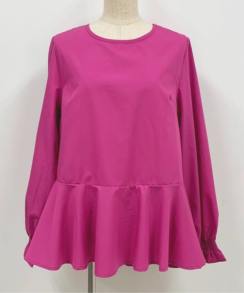 PICCIN（ピッチン）の「袖シャーリング裾フレアーブラウス（シャツ/ブラウス・レディース・ブラック/ネイビー/チェリーピンク・M）」の11枚目の写真