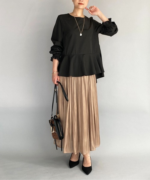 PICCIN（ピッチン）の「袖シャーリング裾フレアーブラウス（シャツ/ブラウス・レディース・ブラック/ネイビー/チェリーピンク・M）」の13枚目の写真