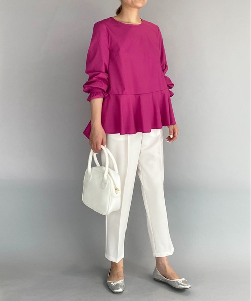 PICCIN（ピッチン）の「袖シャーリング裾フレアーブラウス（シャツ/ブラウス・レディース・ブラック/ネイビー/チェリーピンク・M）」の9枚目の写真