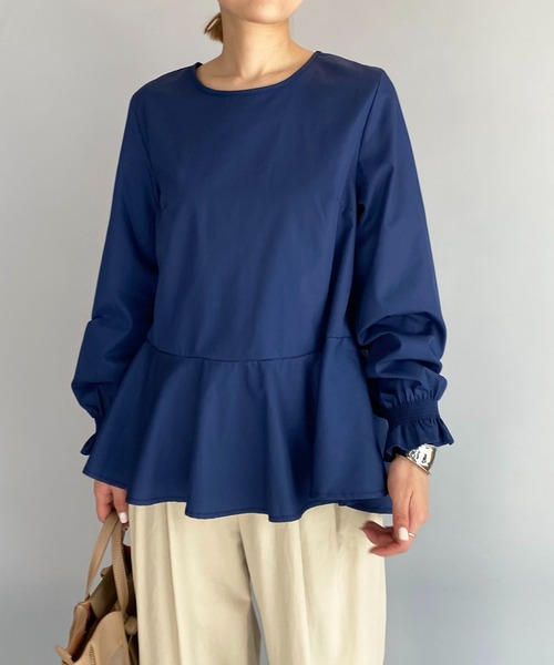 PICCIN（ピッチン）の「袖シャーリング裾フレアーブラウス（シャツ/ブラウス・レディース・ブラック/ネイビー/チェリーピンク・M）」の20枚目の写真