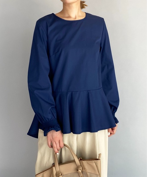 PICCIN（ピッチン）の「袖シャーリング裾フレアーブラウス（シャツ/ブラウス・レディース・ブラック/ネイビー/チェリーピンク・M）」の10枚目の写真