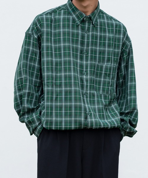 kutir(クティール)の「チェックルーズビッグシャツ(シャツ/ブラウス・メンズ・グリーン/ブルー/ブラック・MEDIUM/LARGE)」の3枚目の写真