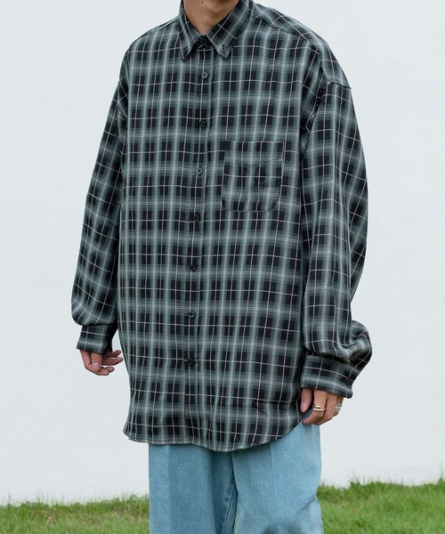 kutir(クティール)の「チェックルーズビッグシャツ(シャツ/ブラウス・メンズ・グリーン/ブルー/ブラック・MEDIUM/LARGE)」の9枚目の写真