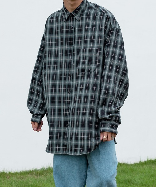 kutir(クティール)の「チェックルーズビッグシャツ(シャツ/ブラウス・メンズ・グリーン/ブルー/ブラック・MEDIUM/LARGE)」の8枚目の写真