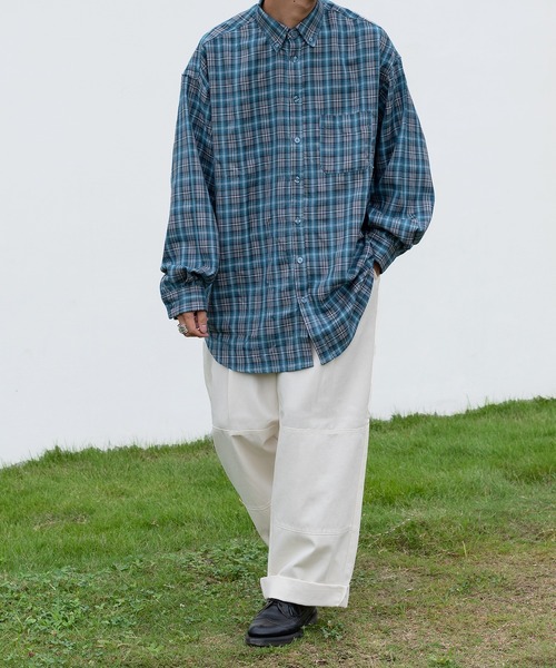 kutir(クティール)の「チェックルーズビッグシャツ(シャツ/ブラウス・メンズ・グリーン/ブルー/ブラック・MEDIUM/LARGE)」の21枚目の写真