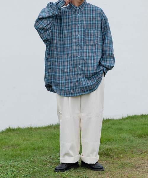kutir(クティール)の「チェックルーズビッグシャツ(シャツ/ブラウス・メンズ・グリーン/ブルー/ブラック・MEDIUM/LARGE)」の22枚目の写真