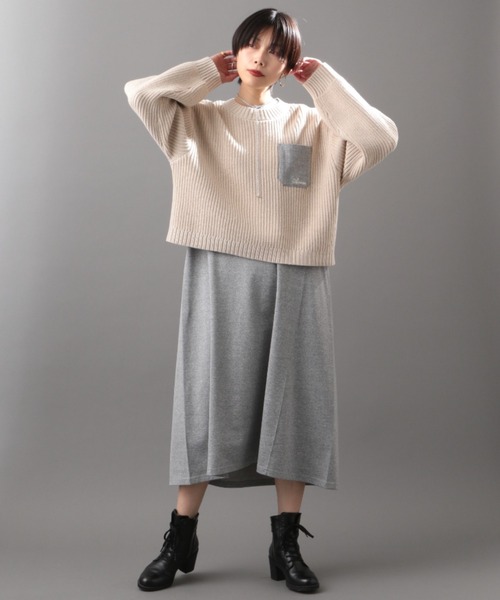 AVIREX（アヴィレックス）の「ニット＆メランジレイヤードワンピースドレス/ KNIT&MELANGE LAYERED ONEPIECE　DRESS（ワンピース・レディース・カーキ/アイボリー・FREE）」の2枚目の写真