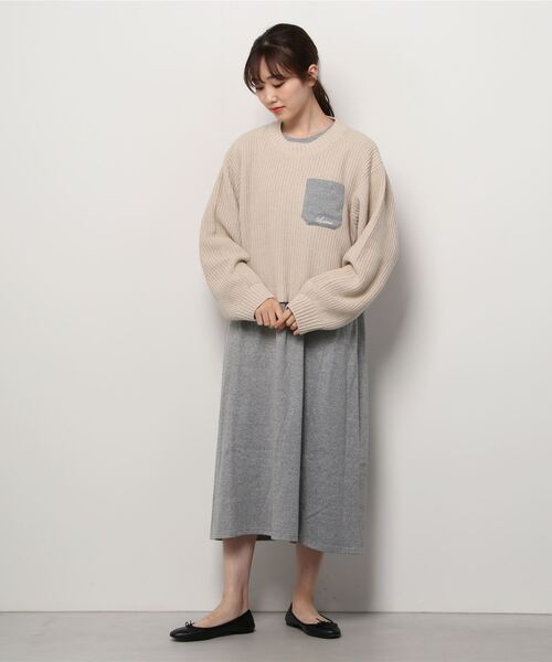 AVIREX（アヴィレックス）の「ニット＆メランジレイヤードワンピースドレス/ KNIT&MELANGE LAYERED ONEPIECE　DRESS（ワンピース・レディース・カーキ/アイボリー・FREE）」の18枚目の写真