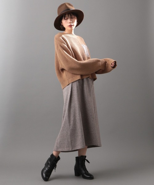 AVIREX（アヴィレックス）の「ニット＆メランジレイヤードワンピースドレス/ KNIT&MELANGE LAYERED ONEPIECE　DRESS（ワンピース・レディース・カーキ/アイボリー・FREE）」の8枚目の写真