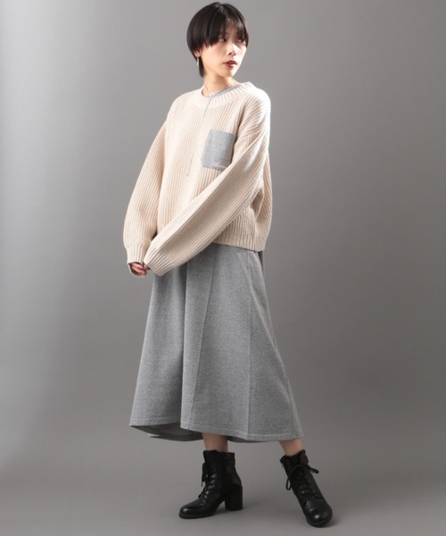 AVIREX（アヴィレックス）の「ニット＆メランジレイヤードワンピースドレス/ KNIT&MELANGE LAYERED ONEPIECE　DRESS（ワンピース・レディース・カーキ/アイボリー・FREE）」の9枚目の写真