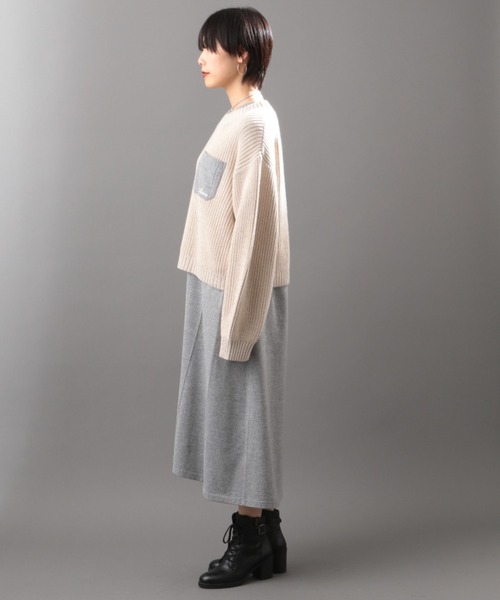 AVIREX（アヴィレックス）の「ニット＆メランジレイヤードワンピースドレス/ KNIT&MELANGE LAYERED ONEPIECE　DRESS（ワンピース・レディース・カーキ/アイボリー・FREE）」の10枚目の写真