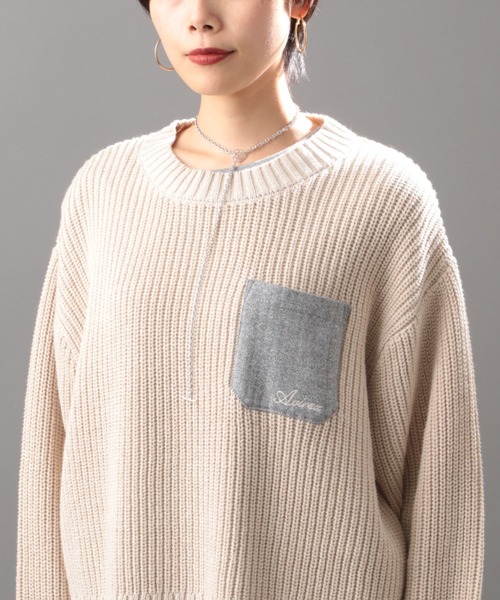 AVIREX（アヴィレックス）の「ニット＆メランジレイヤードワンピースドレス/ KNIT&MELANGE LAYERED ONEPIECE　DRESS（ワンピース・レディース・カーキ/アイボリー・FREE）」の12枚目の写真