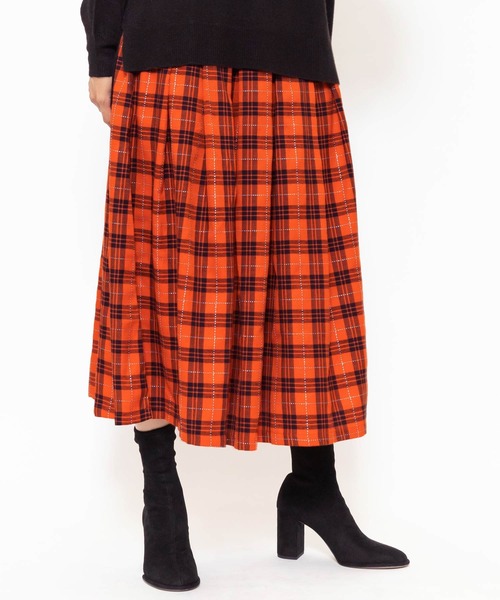 mili an deni(ミリアンデニ)の「チェックプリーツスカート(スカート・レディース・ブラック/ブラウン/オレンジ/マルチ/チェック・M/L)」の4枚目の写真