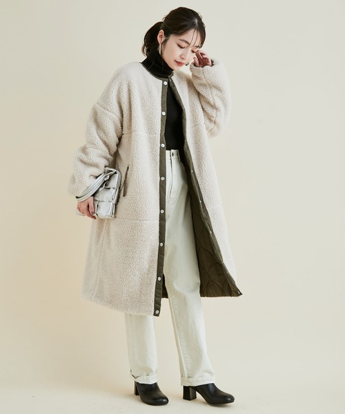 vis-`a-vis（ビサビ）の「【WEB限定】リバーシブルで着られる！ボア＆キルティングロング丈ブルゾン（ブルゾン・レディース・ブラック/オフホワイト/カーキ・L/M）」の21枚目の写真