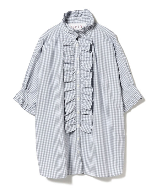 fennica(フェニカ)の「dahl'ia / フロントフリル ロングブラウス ギンガムチェック(シャツ/ブラウス・レディース・グレー/グリーン・ONE SIZE)」の5枚目の写真
