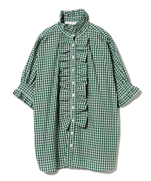 fennica(フェニカ)の「dahl'ia / フロントフリル ロングブラウス ギンガムチェック(シャツ/ブラウス・レディース・グレー/グリーン・ONE SIZE)」の8枚目の写真