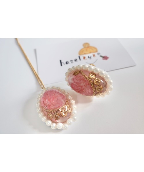tone(トーン)の「【hazeleyes】2点セット/オーバルパールの刺繍リング&ペンダント【hazeleyes-ヘーゼルアイズ】(MA)(リング・レディース・パープル/ブラウン/ピンク・FREE)」の5枚目の写真