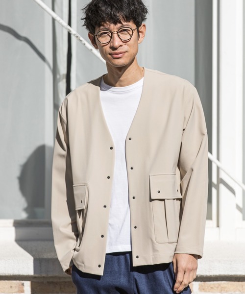 CALL&RESPONSE（コールアンドレスポンス）の「mj8343-マキシマムストレッチ-ノーカラーブルゾン（ブルゾン・メンズ・ブラック/ベージュ・5/2/4）」の2枚目の写真