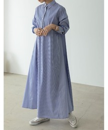 シャンブレーストライプシャツワンピース