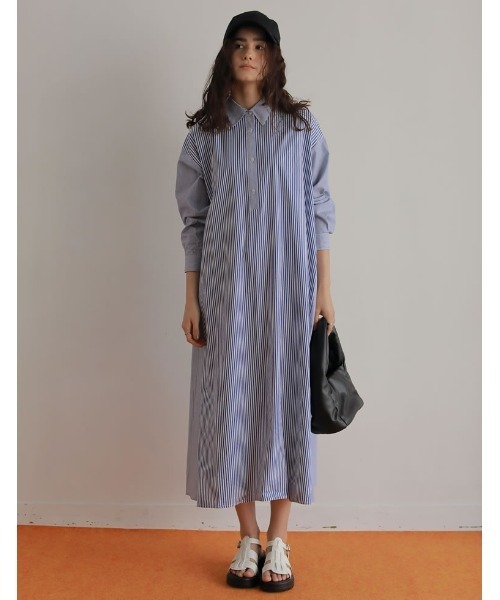 Re:EDIT（リエディ）の「シャンブレーストライプシャツワンピース（シャツワンピース・レディース・ネイビー/ブルー・MEDIUM/SHORT/LARGE）」の17枚目の写真