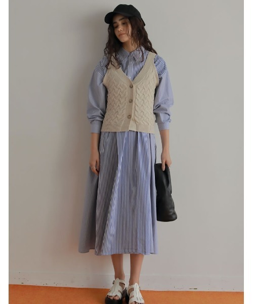 Re:EDIT（リエディ）の「シャンブレーストライプシャツワンピース（シャツワンピース・レディース・ネイビー/ブルー・MEDIUM/SHORT/LARGE）」の18枚目の写真