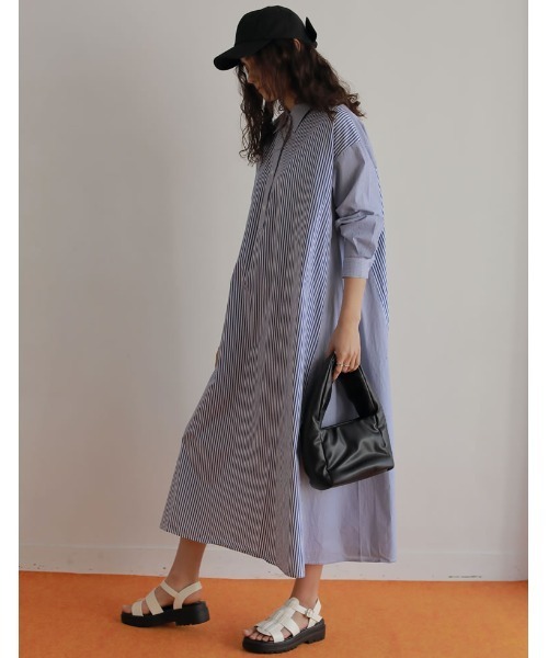 Re:EDIT（リエディ）の「シャンブレーストライプシャツワンピース（シャツワンピース・レディース・ネイビー/ブルー・MEDIUM/SHORT/LARGE）」の16枚目の写真