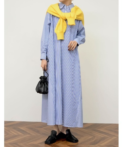 Re:EDIT（リエディ）の「シャンブレーストライプシャツワンピース（シャツワンピース・レディース・ネイビー/ブルー・MEDIUM/SHORT/LARGE）」の3枚目の写真