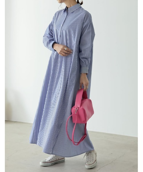 Re:EDIT（リエディ）の「シャンブレーストライプシャツワンピース（シャツワンピース・レディース・ネイビー/ブルー・MEDIUM/SHORT/LARGE）」の14枚目の写真