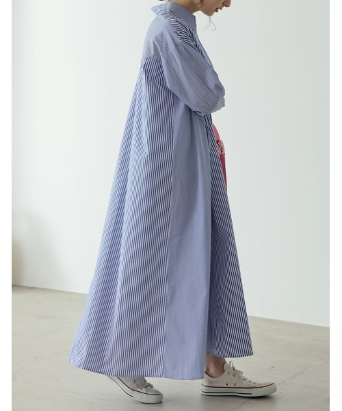 Re:EDIT（リエディ）の「シャンブレーストライプシャツワンピース（シャツワンピース・レディース・ネイビー/ブルー・MEDIUM/SHORT/LARGE）」の12枚目の写真