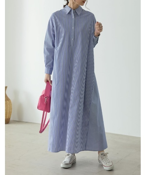 Re:EDIT（リエディ）の「シャンブレーストライプシャツワンピース（シャツワンピース・レディース・ネイビー/ブルー・MEDIUM/SHORT/LARGE）」の13枚目の写真