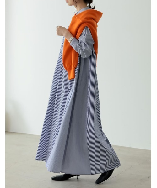 Re:EDIT（リエディ）の「シャンブレーストライプシャツワンピース（シャツワンピース・レディース・ネイビー/ブルー・MEDIUM/SHORT/LARGE）」の6枚目の写真