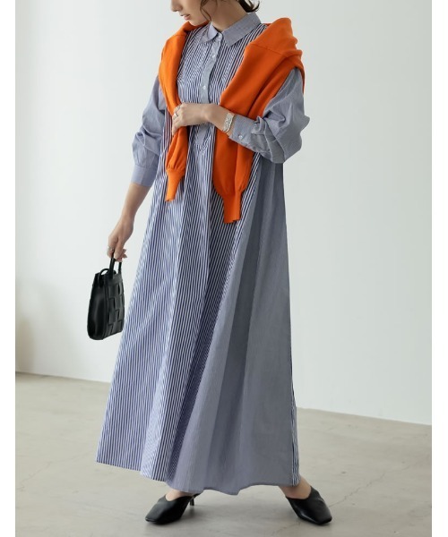 Re:EDIT（リエディ）の「シャンブレーストライプシャツワンピース（シャツワンピース・レディース・ネイビー/ブルー・MEDIUM/SHORT/LARGE）」の8枚目の写真