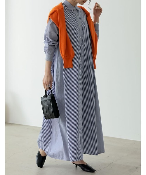 Re:EDIT（リエディ）の「シャンブレーストライプシャツワンピース（シャツワンピース・レディース・ネイビー/ブルー・MEDIUM/SHORT/LARGE）」の5枚目の写真