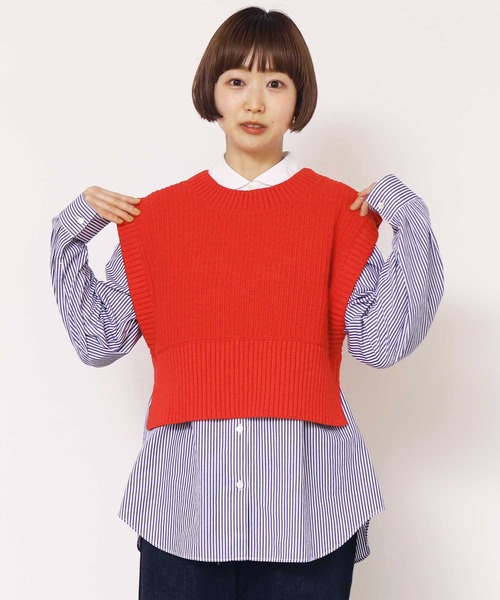 CHILD WOMAN(チャイルドウーマン)の「☆コットンリリヤン あぜショートベスト(ベスト・レディース・パープル/サックスブルー/イエロー/アイボリー/ネイビー/グリーン/レッド・FREE)」の7枚目の写真