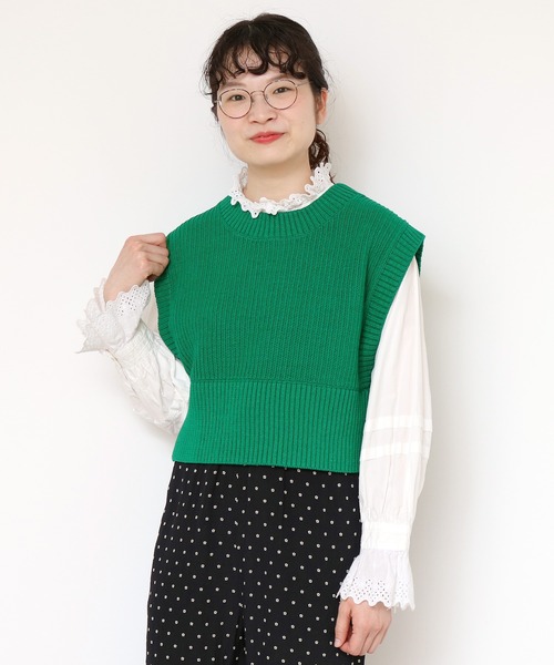 CHILD WOMAN(チャイルドウーマン)の「☆コットンリリヤン あぜショートベスト(ベスト・レディース・パープル/サックスブルー/イエロー/アイボリー/ネイビー/グリーン/レッド・FREE)」の3枚目の写真