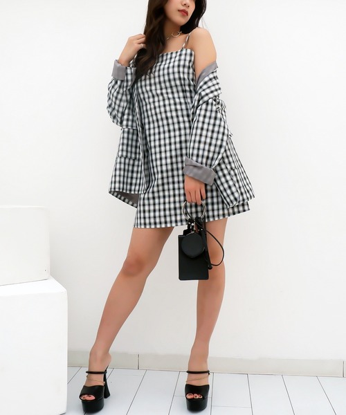 SPIRALGIRL（スパイラルガール）の「チェック柄キャミワンピース（ワンピース・レディース・ブラック系/イエロー系・FREE）」の6枚目の写真