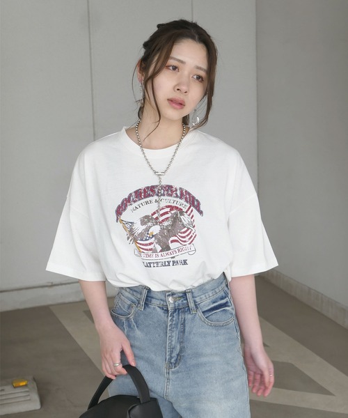 CORNERS（コーナーズ）の「イーグルプリントTシャツ（Tシャツ/カットソー・レディース・オフホワイト/スミクロ/オートミール/ホワイト系その他2/ブラック系その他/ブラック系その他3/ブラック/ブラック系その他2/ホワイト/ホワイト系その他/ホワイト系その他3・FREE）」の20枚目の写真