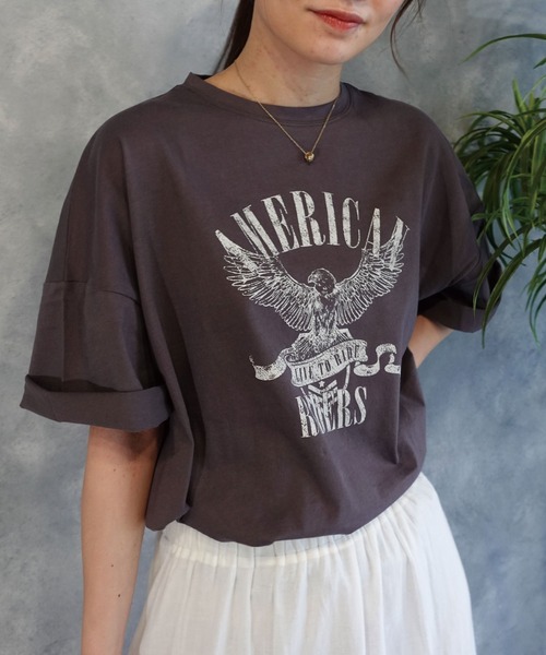 CORNERS(コーナーズ)の「イーグルプリントTシャツ(Tシャツ/カットソー・レディース・オフホワイト/スミクロ/オートミール/ホワイト系その他2/ブラック系その他/ブラック系その他3/ブラック/ブラック系その他2/ホワイト/ホワイト系その他/ホワイト系その他3・FREE)」の21枚目の写真