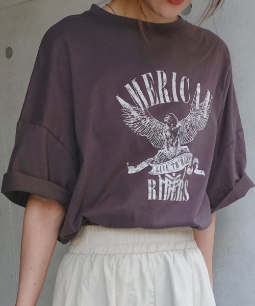 MASONPRINCE フレアスリーブ イーグル プリント レトロ Ｔシャツ セール】イーグルプリントTシャツ（Tシャツ/カットソー