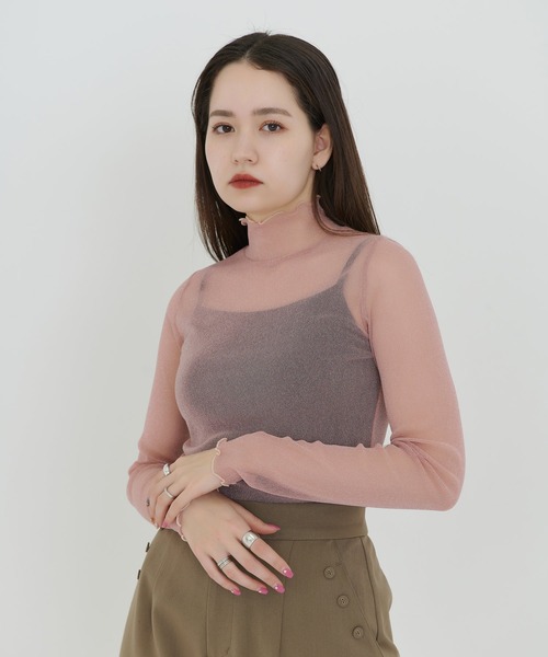 トップス Tina:Jojun TINA：JOJUN tシャツ Tシャツ ハイネック シアーラメトップス