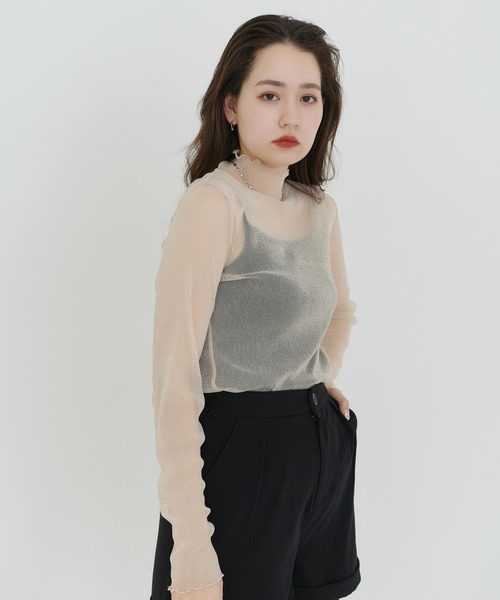 TINA：JOJUN（ティーナジョジュン）の「ハイネック シアーラメトップス TINA：JOJUN（Tシャツ/カットソー・レディース・ベージュ/ピンク/カーキ/ブラック・M）」の6枚目の写真