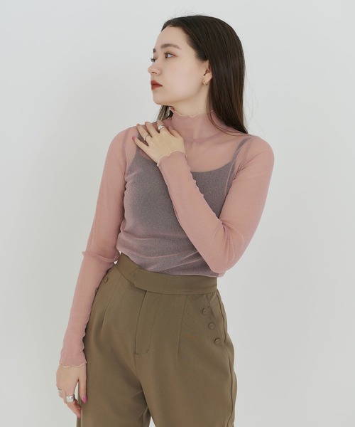 ハイネック シアーラメトップス TINA：JOJUN（Tシャツ