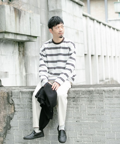 ITEMS URBANRESEARCH（アイテムズ アーバンリサーチ）の「コットンボーダー 長袖リブカットソー（Tシャツ/カットソー・メンズ・オフホワイト/グレー/ブラック・MEDIUM/LARGE）」の7枚目の写真